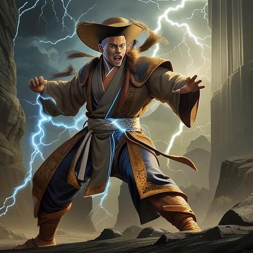 Zeus-Inspired Lightning God in Fighter Pose