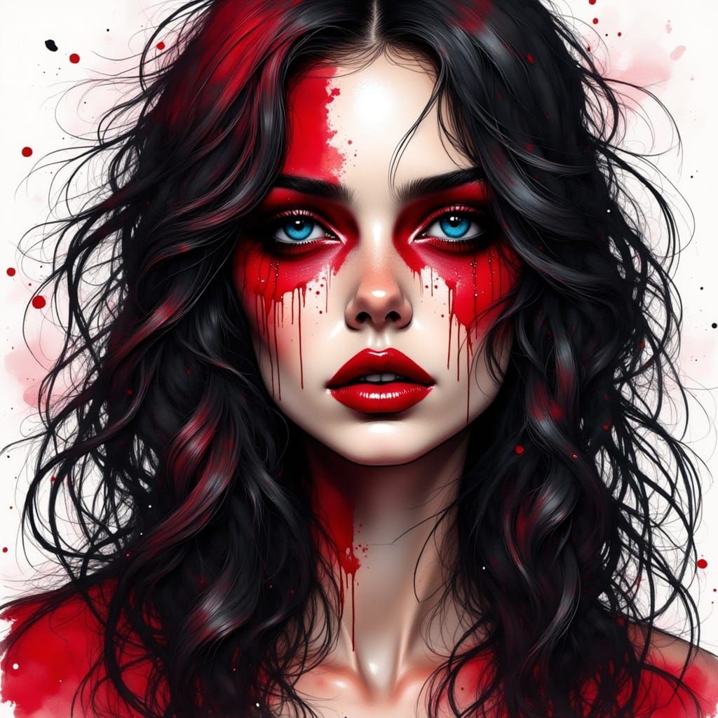 Girl with Bold Red Makeup in Hyper-Realistic Digital Art