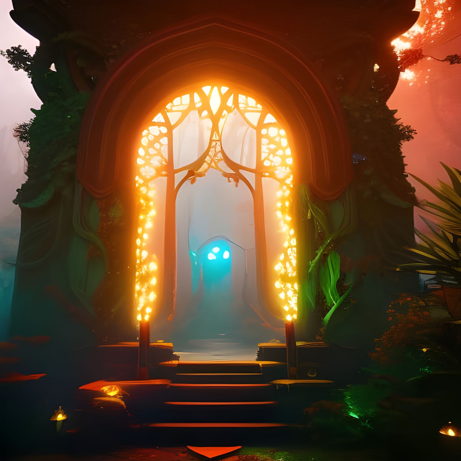 Mystic Flower Blossom Portal in Dark Forest