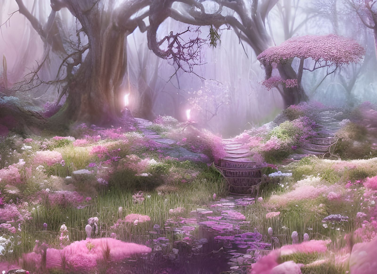 Dreamy Fairy Palace in Overgrown Forest Landscape