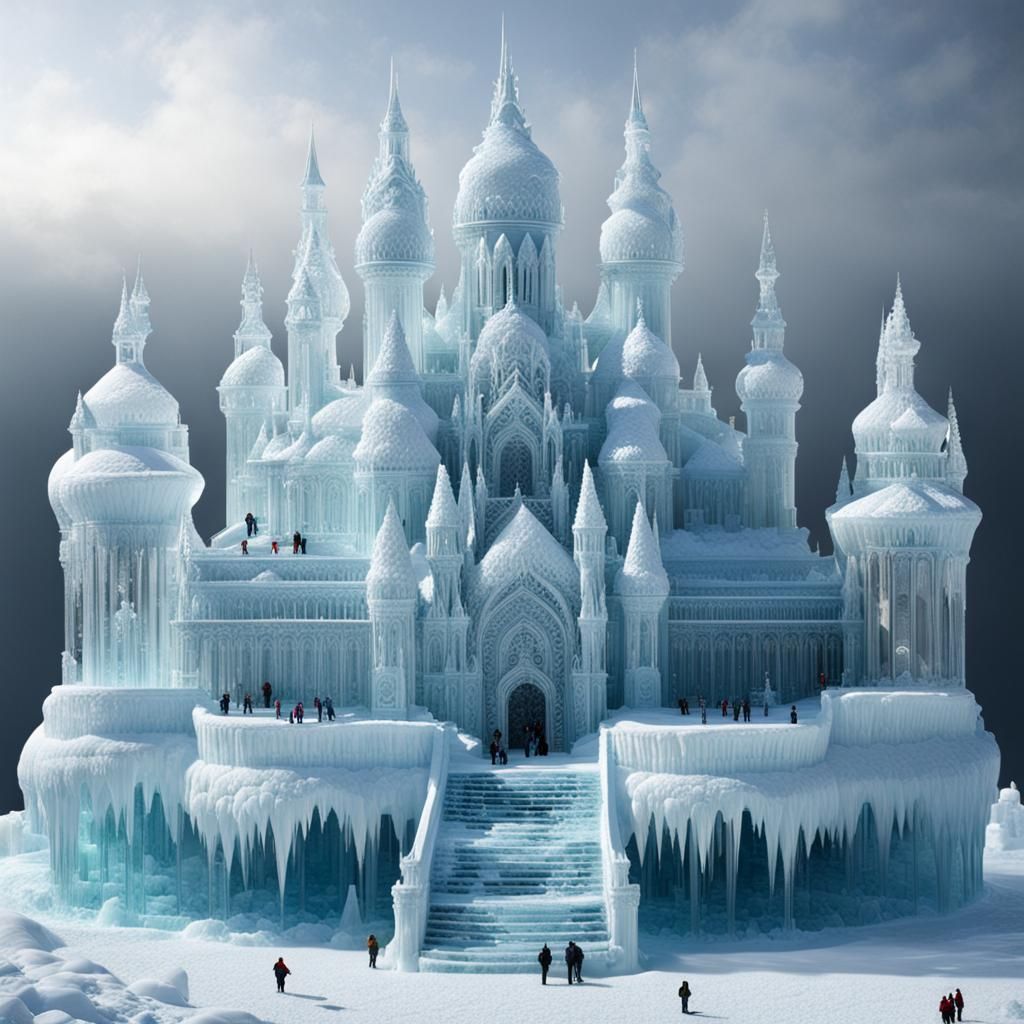Detailed Ice Sculpture of an Ice Palace