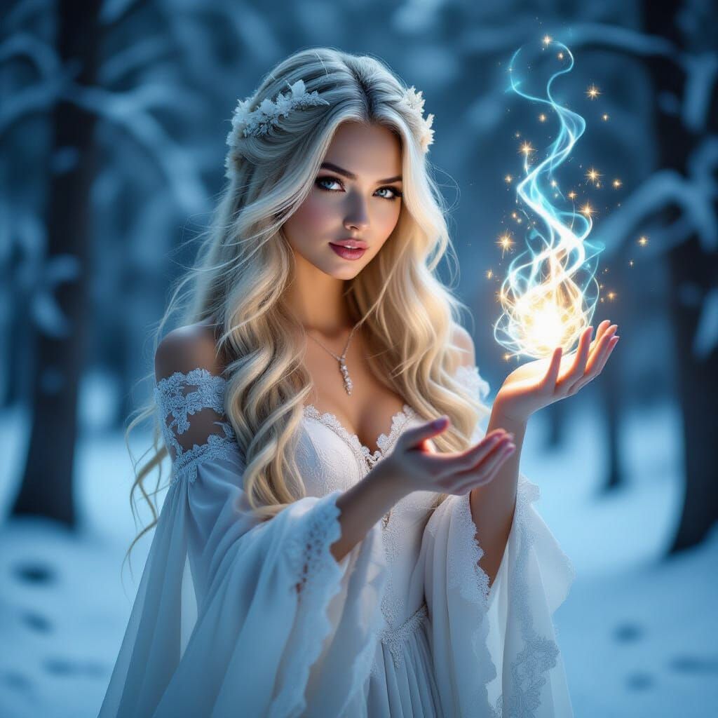 Winter Witch Conjures Magic in Dark Forest