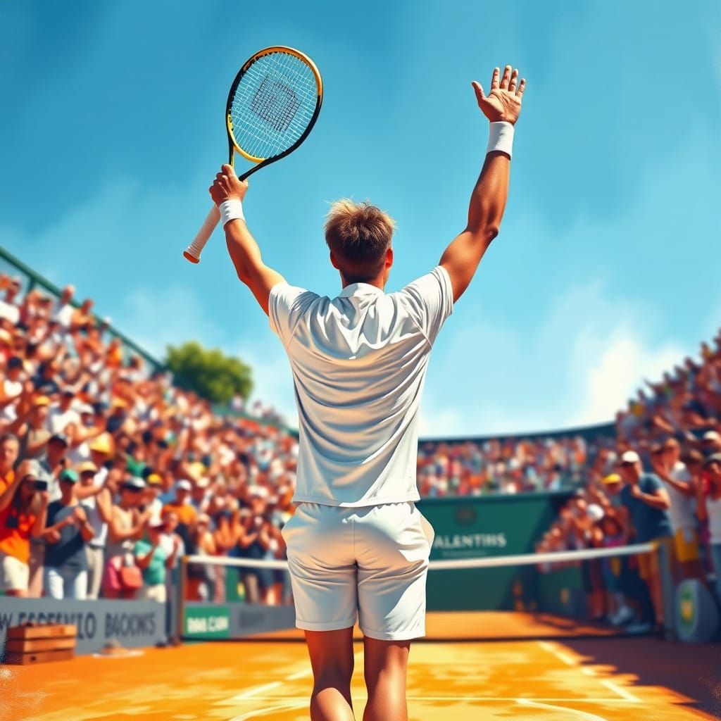 Triumphant Tennis Player Illustration in Vibrant Style