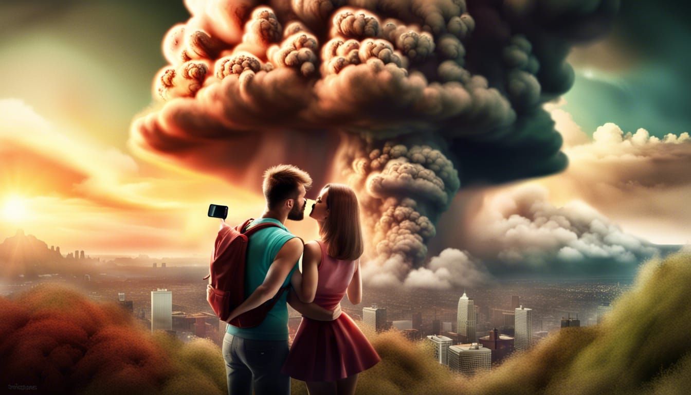 Apocalyptic Selfie: Kiss Under a Mushroom Cloud