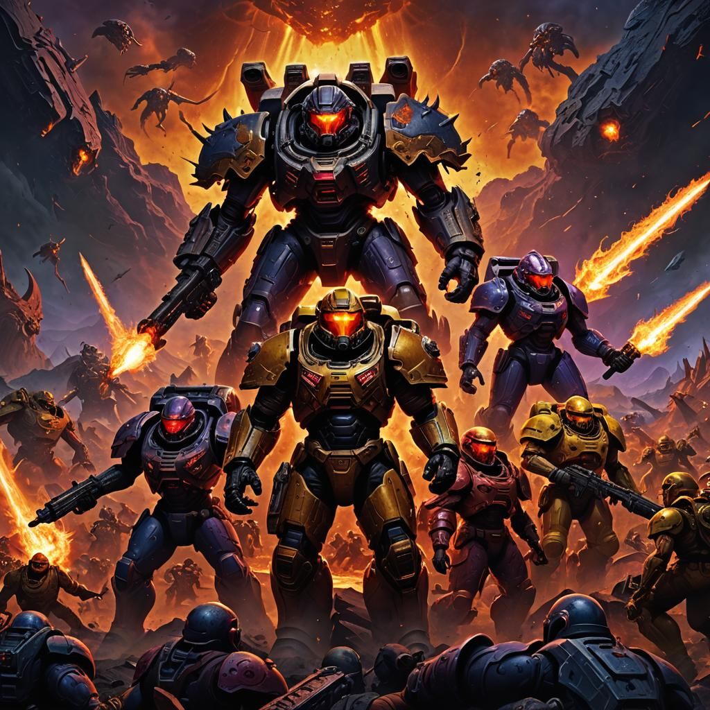 Epic Album Cover: Space Marines Battle Hellish Creatures