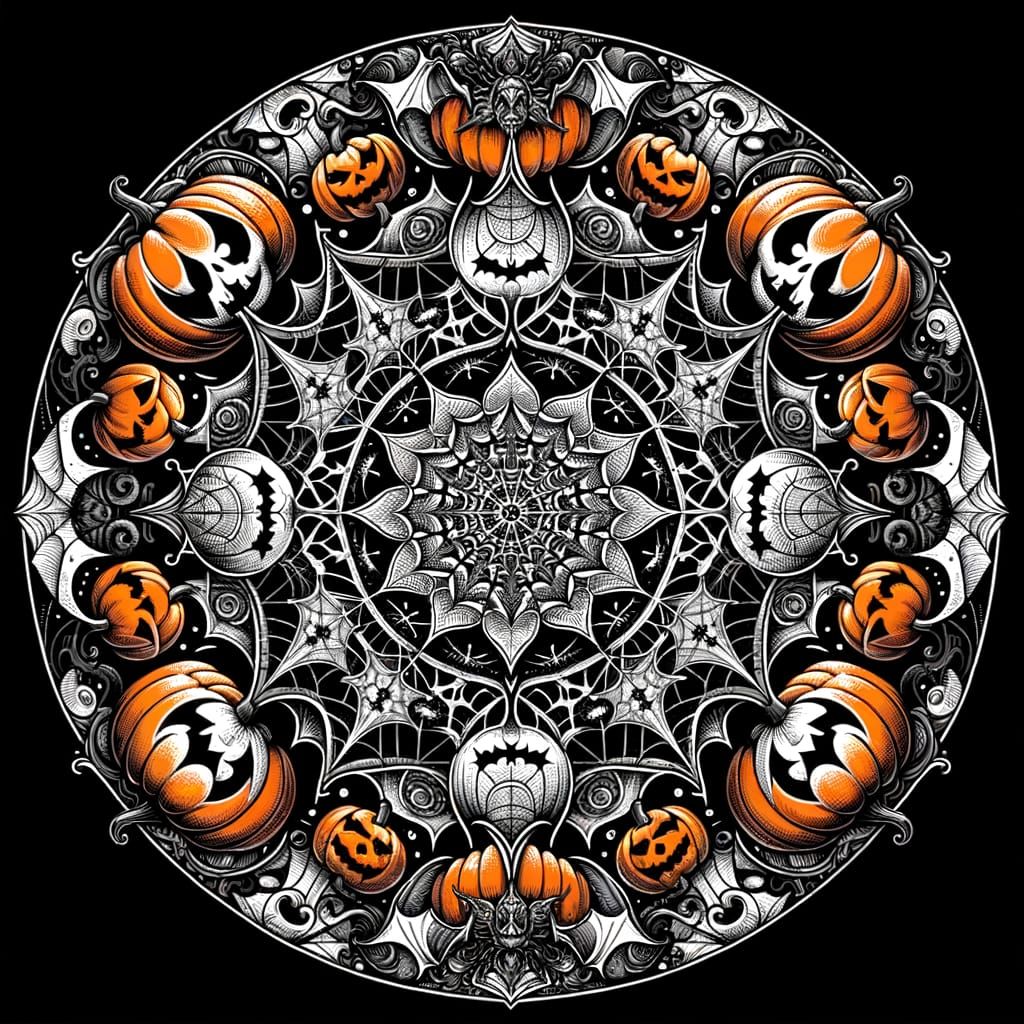 Halloween Mandala: Symmetrical Vector Line Art