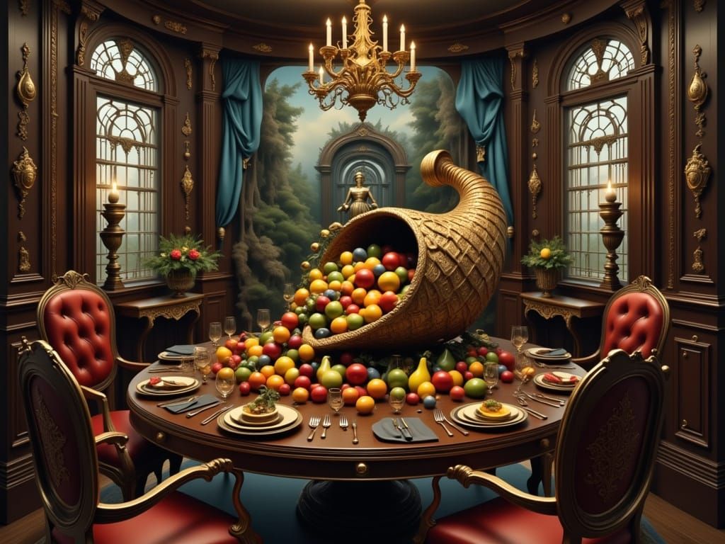 Cornucopia Bounty on Elegant Table Setting