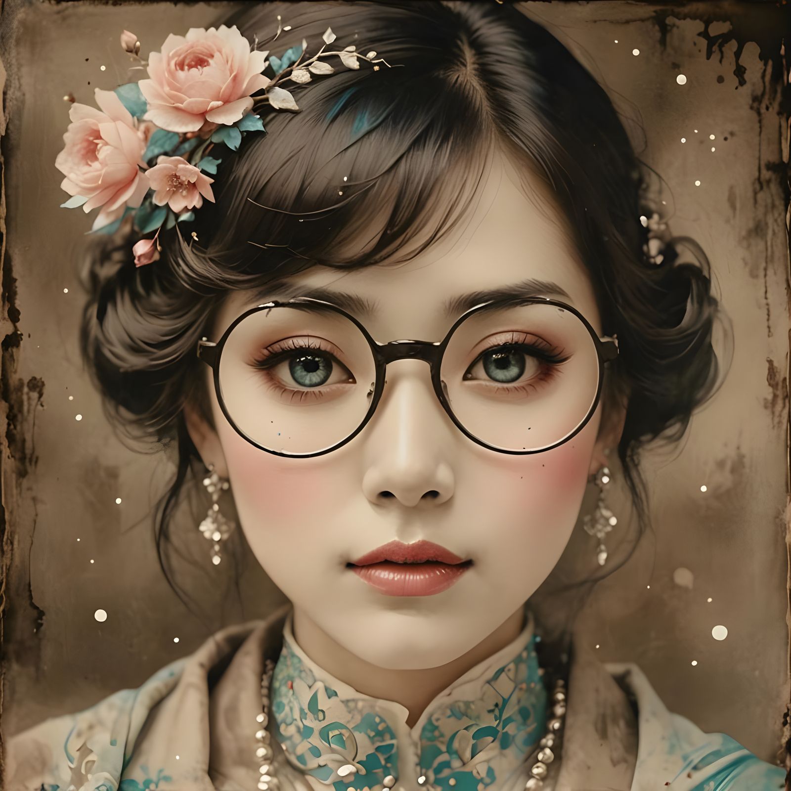 Sumi-e Portrait with Geometric Bauhaus Elements