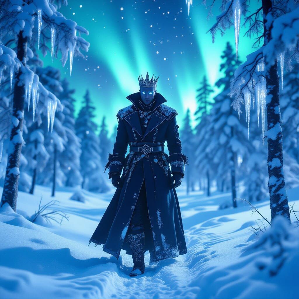 Hitman with Ice Crown in Aurora Lit Winter Forest