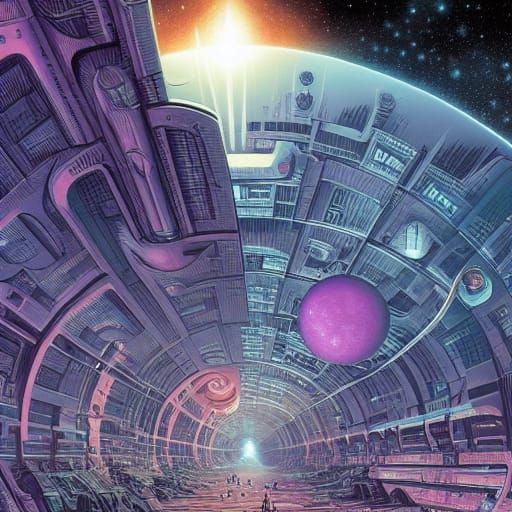Futuristic City in Space, Comic Book Art Style