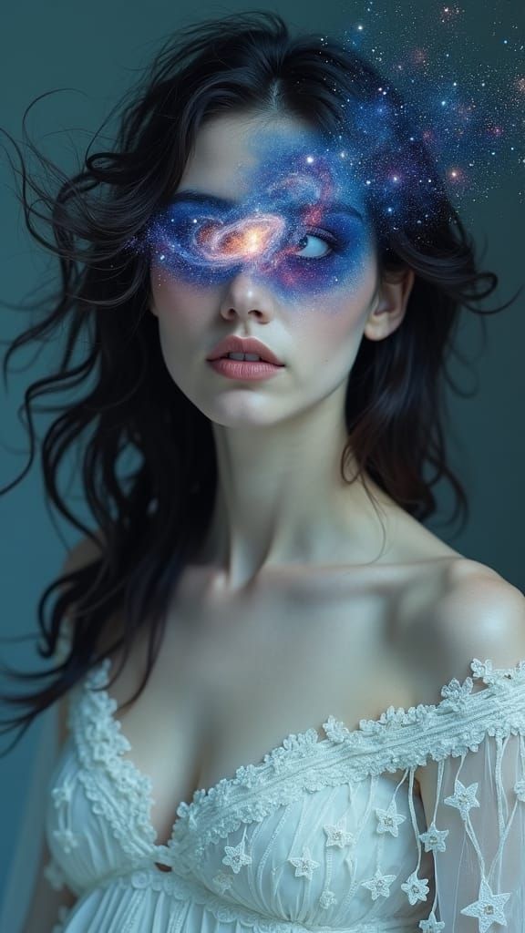 Woman with Galaxy Eyes: Cosmic Surrealism Portrait