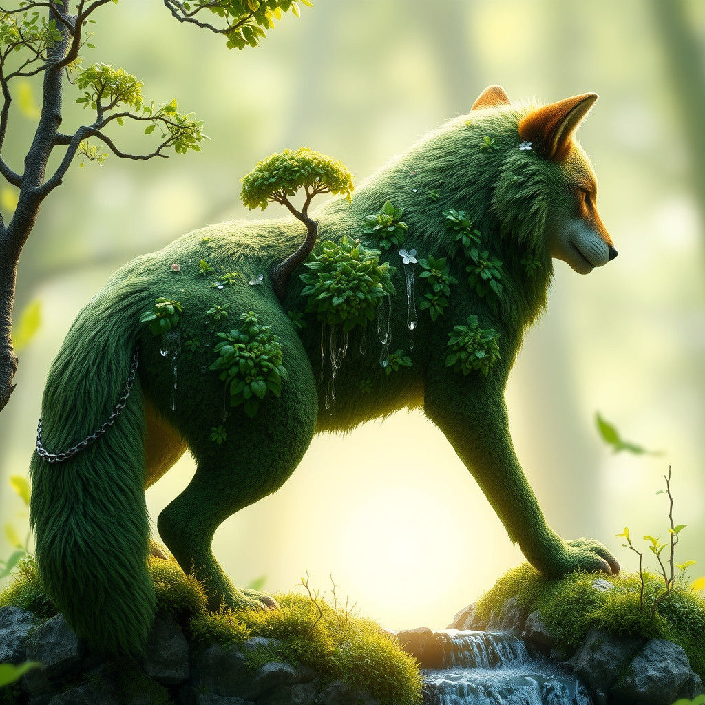 Green Wolf Forest Profile in Surreal Style