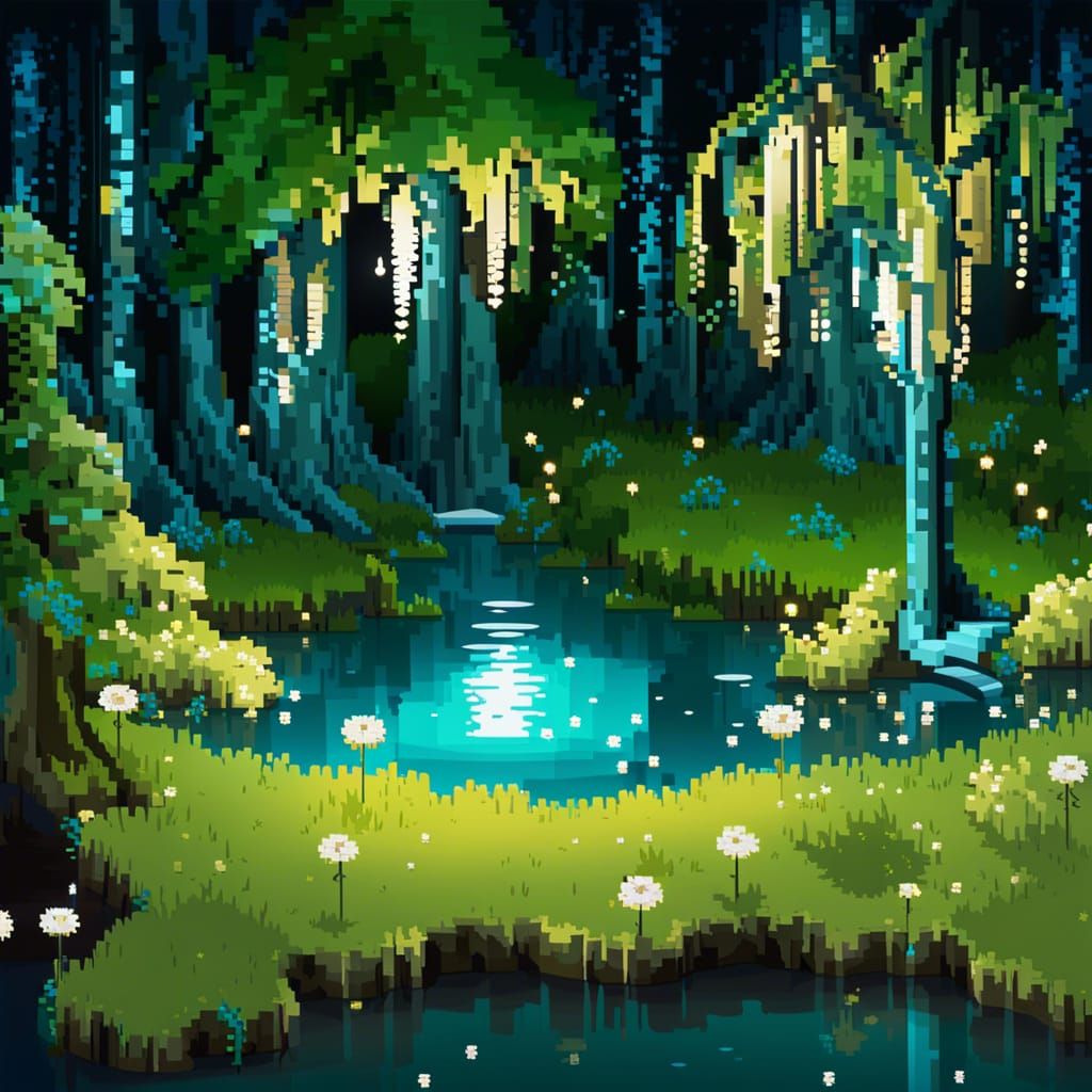 8-Bit Glen at Night with Fairy Lights
