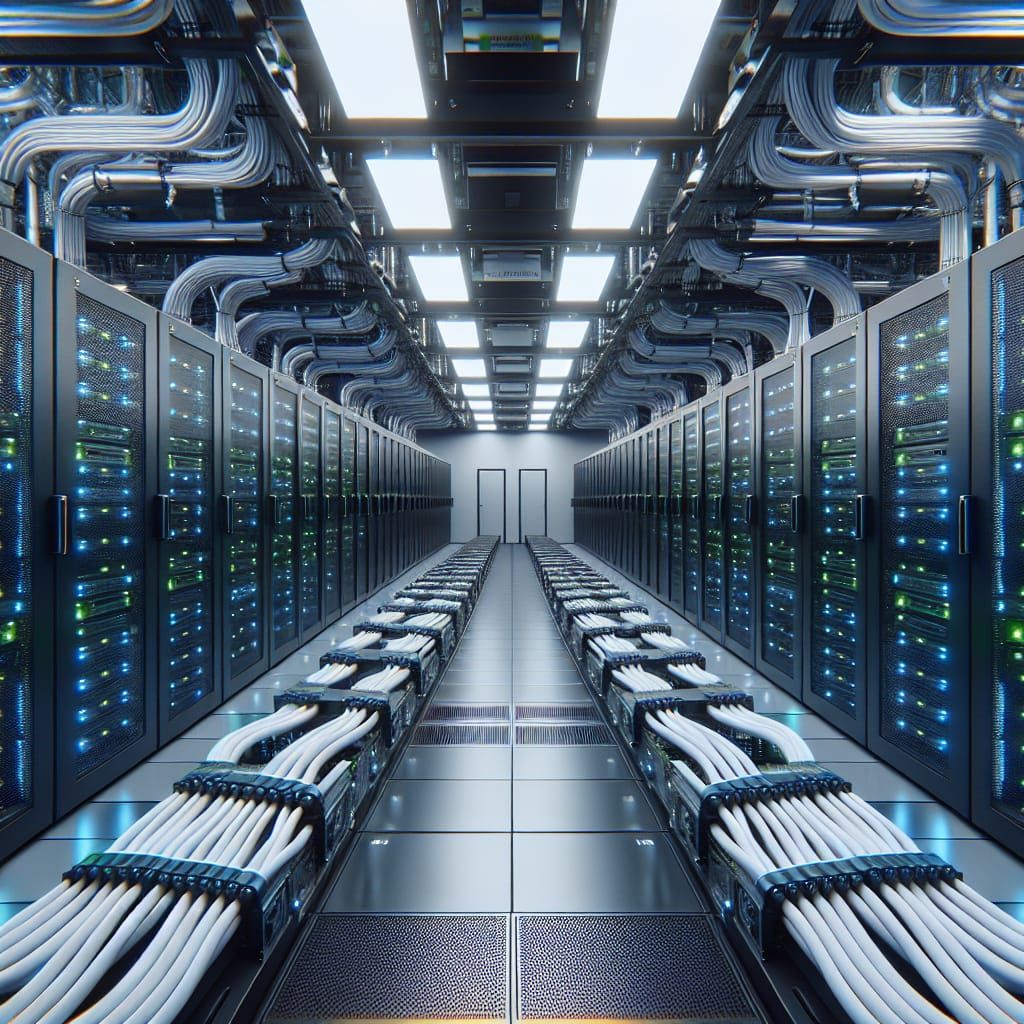 Wide-Angle View of a Pristine Data Center with Server Racks