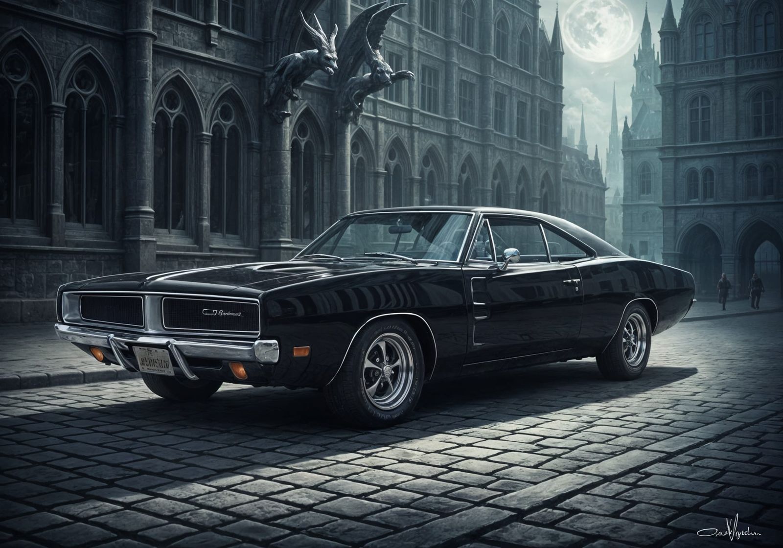Obsidian 1969 Dodge Charger in Gothic City Square