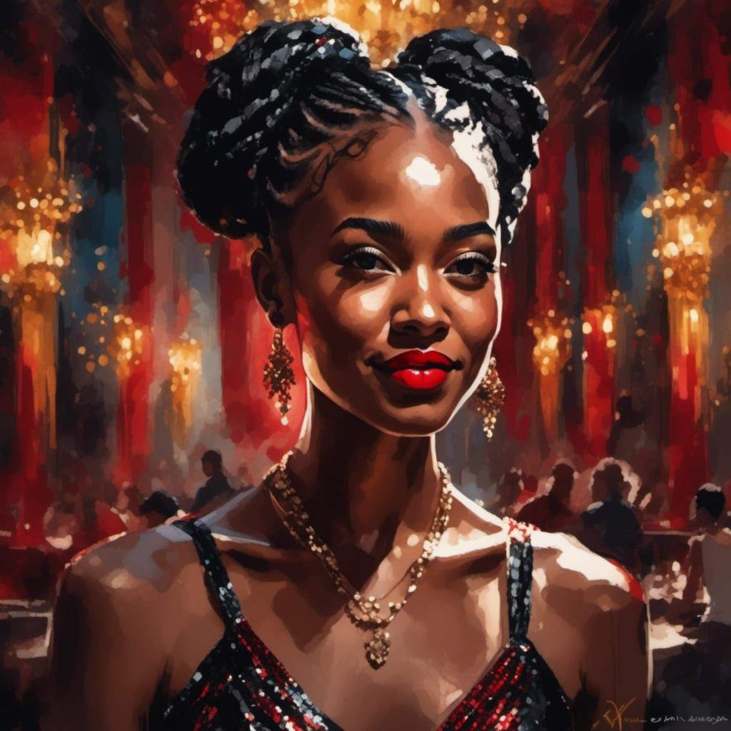 Glamorous Portrait of a Young Woman in Watercolor Style