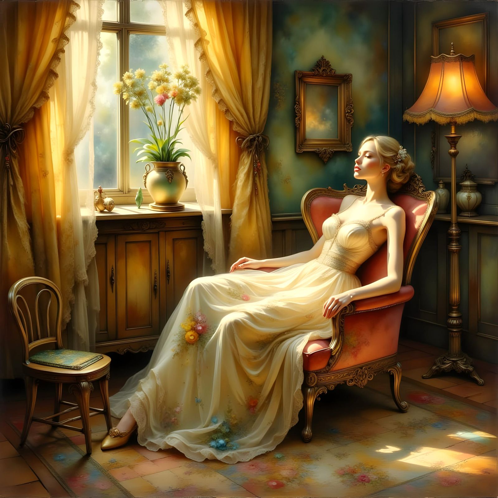 East End Lights: Ink Wash Painting with Impasto Textures