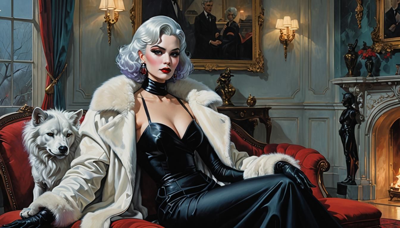 Cruella Deville in 80s Futurism Oil Painting