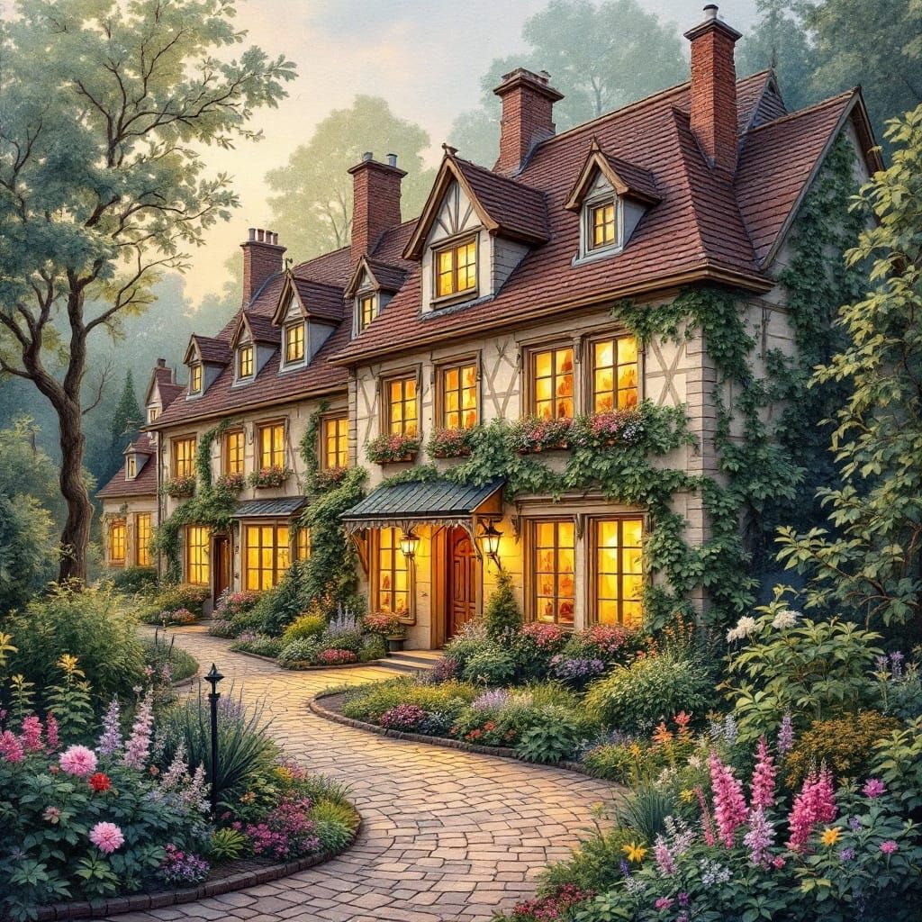 Whimsical Residential Building Puzzle in Dreamy Watercolor S...