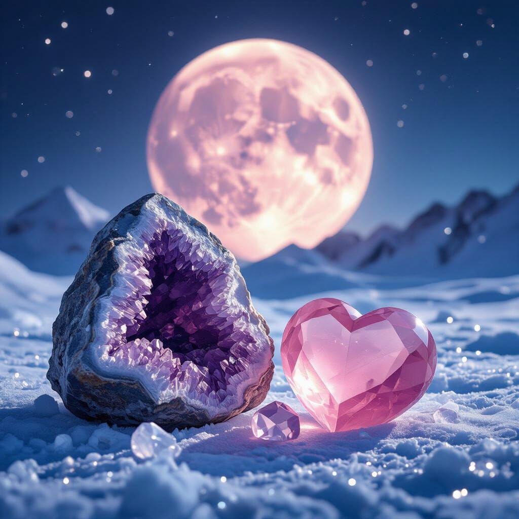 Heart-Shaped Crystals Under Pink Supermoon