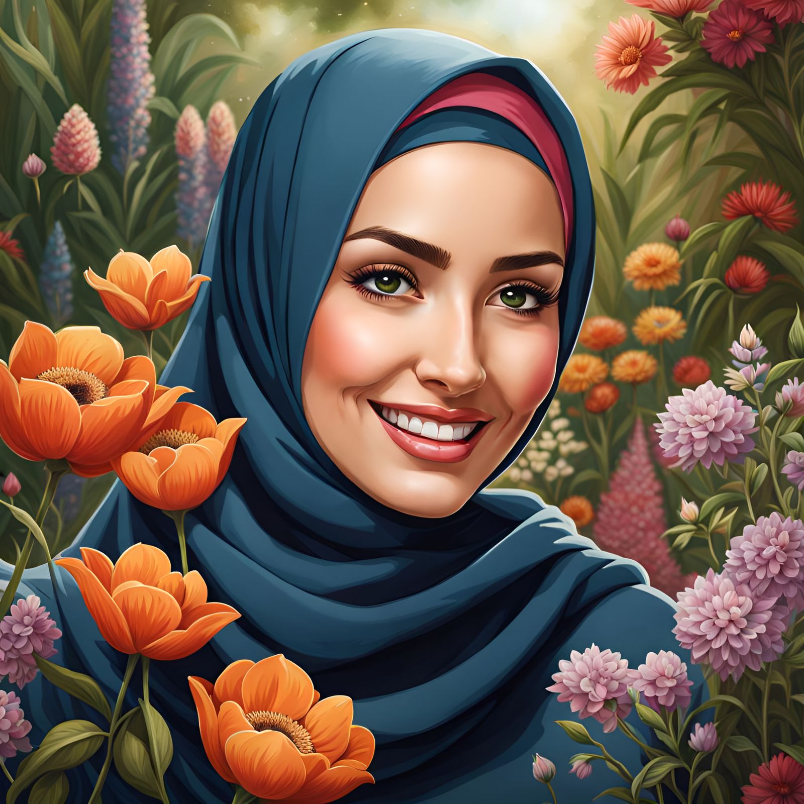 Beautiful Hijabi Woman Exploring a Cute Garden
