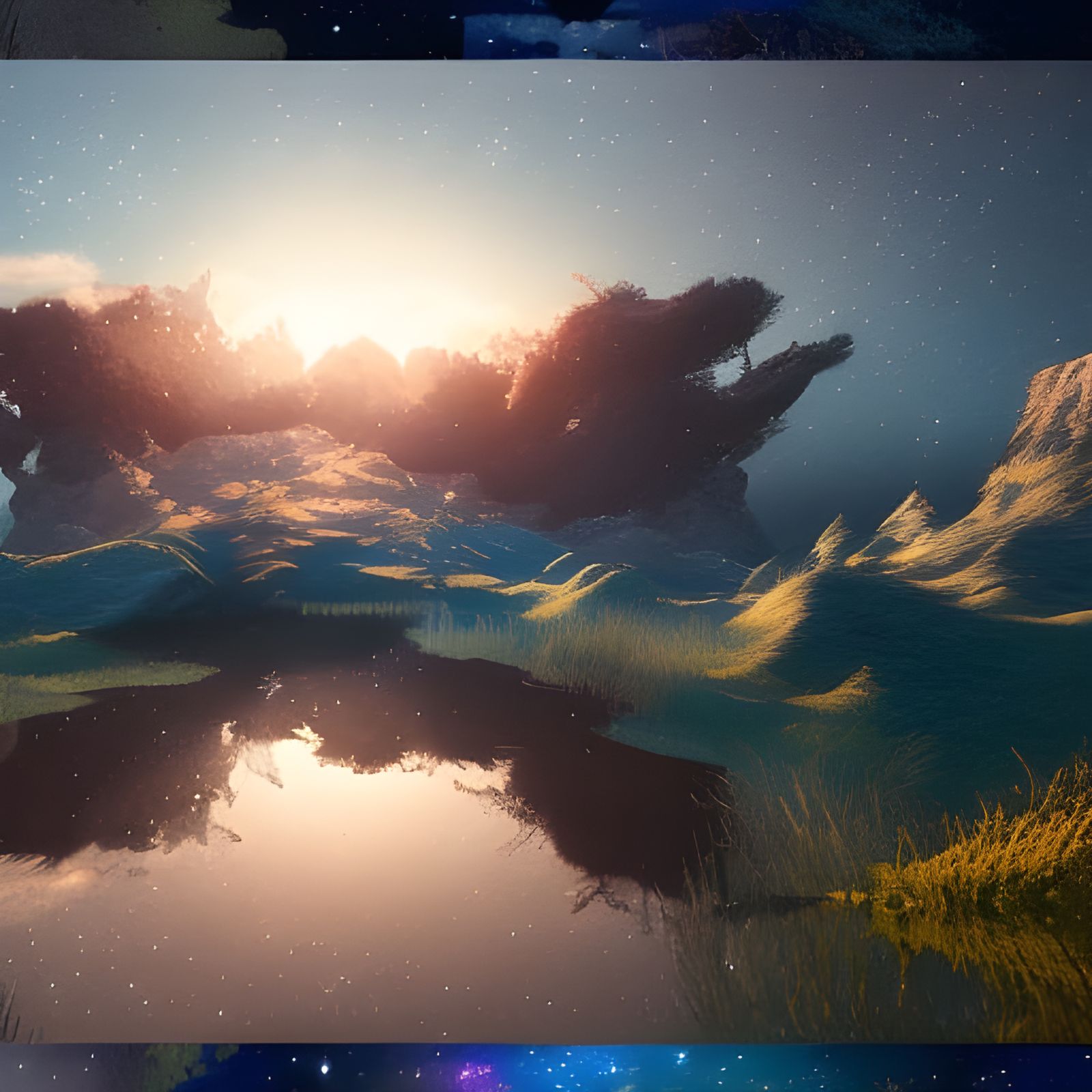 Starry Sky Reflection in Detailed Matte Painting