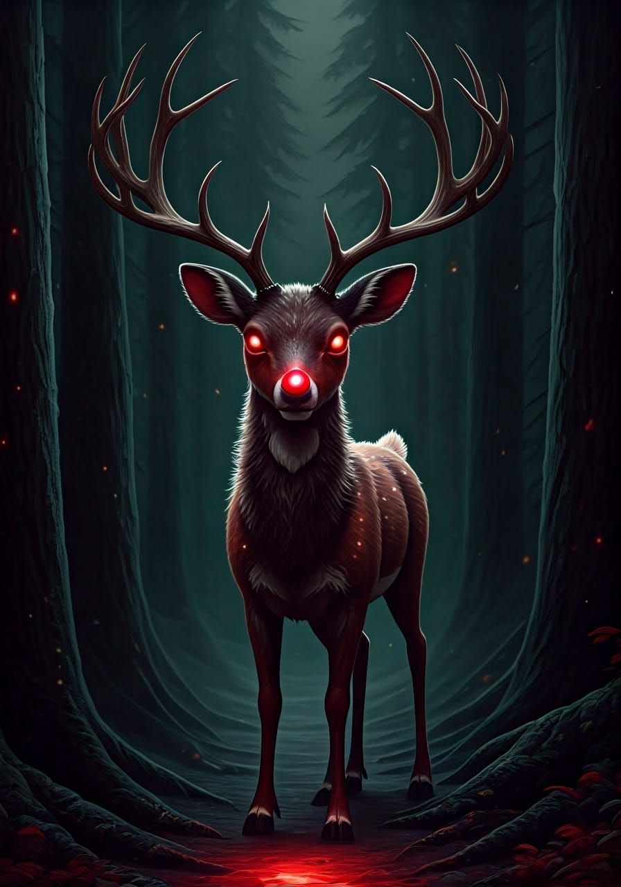Bloodied Reindeer Wendigo Unleashes Terror in Dark Forest