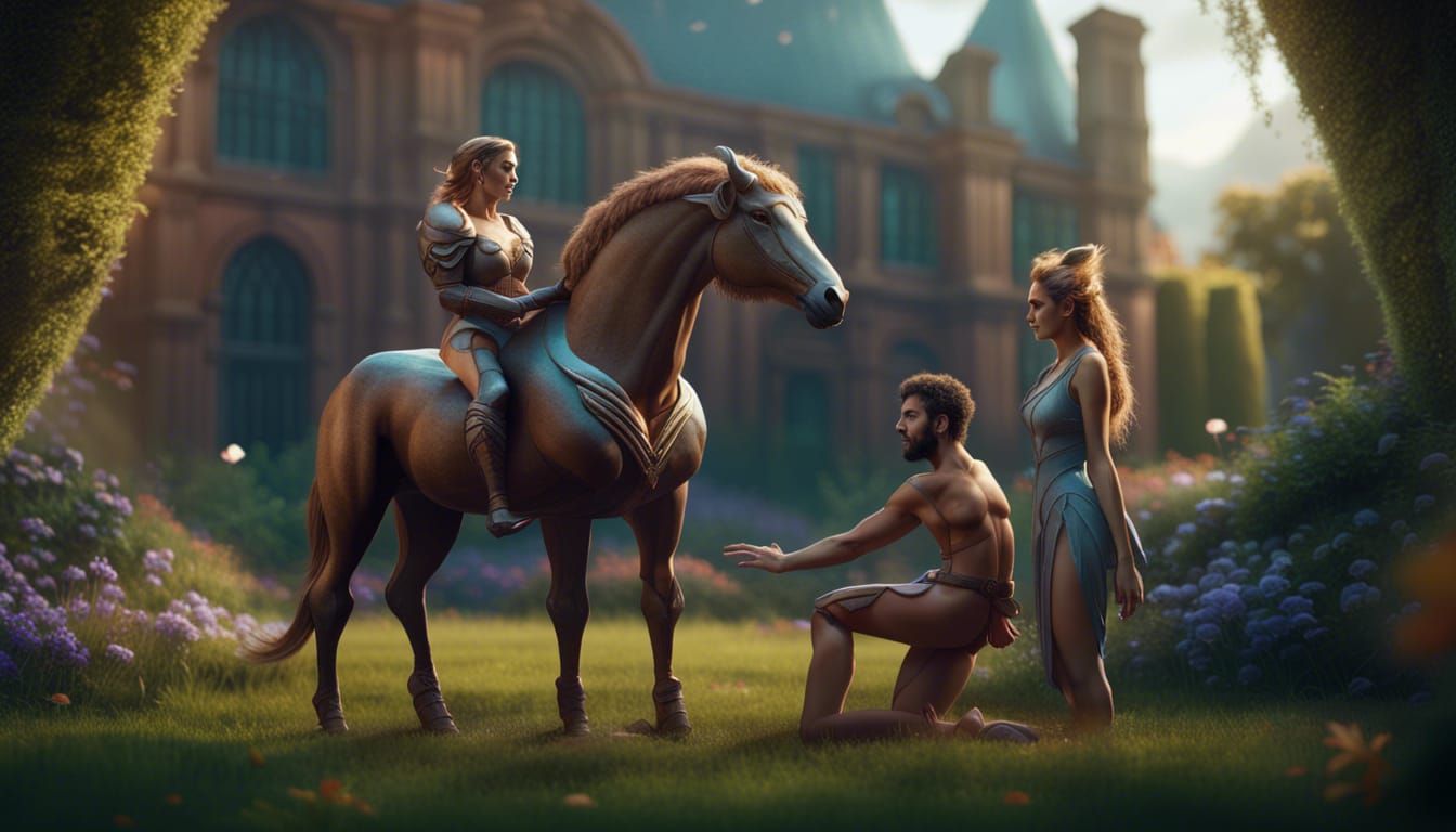 Centaur Couple Meet in Detailed Matte Painting