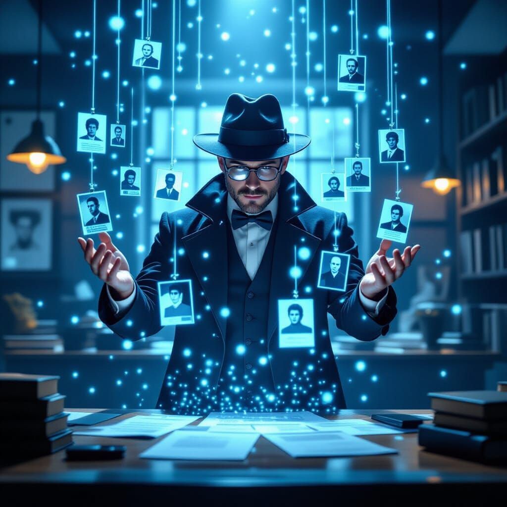 Magical Detective Conjures Light Evidence and Suspect Mugsho...