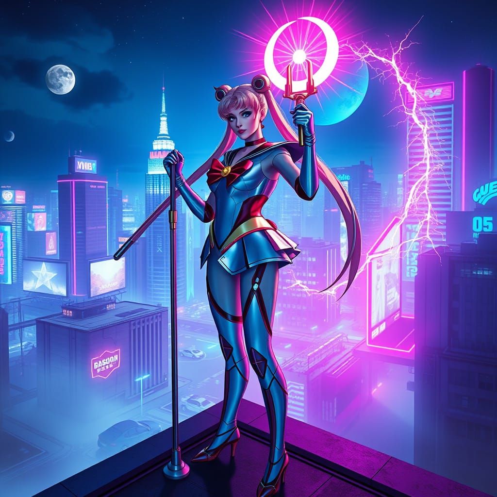 Sailor Moon in Cyberpunk Elegance
