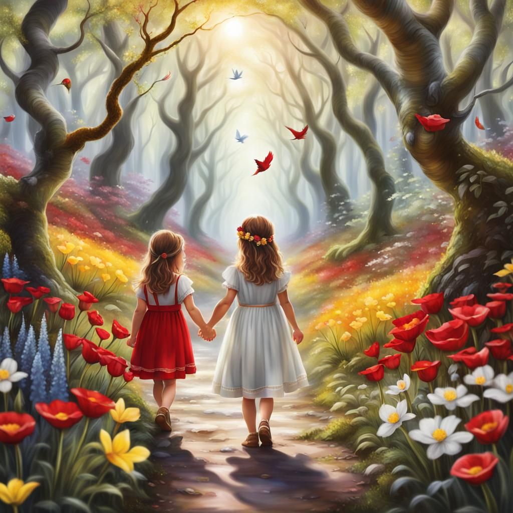 Sisters going for a walk n the forest