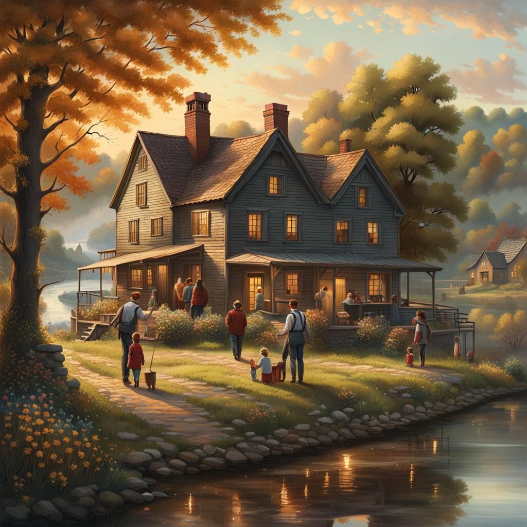 Human-Like Farmhouses: A Detailed Matte Painting