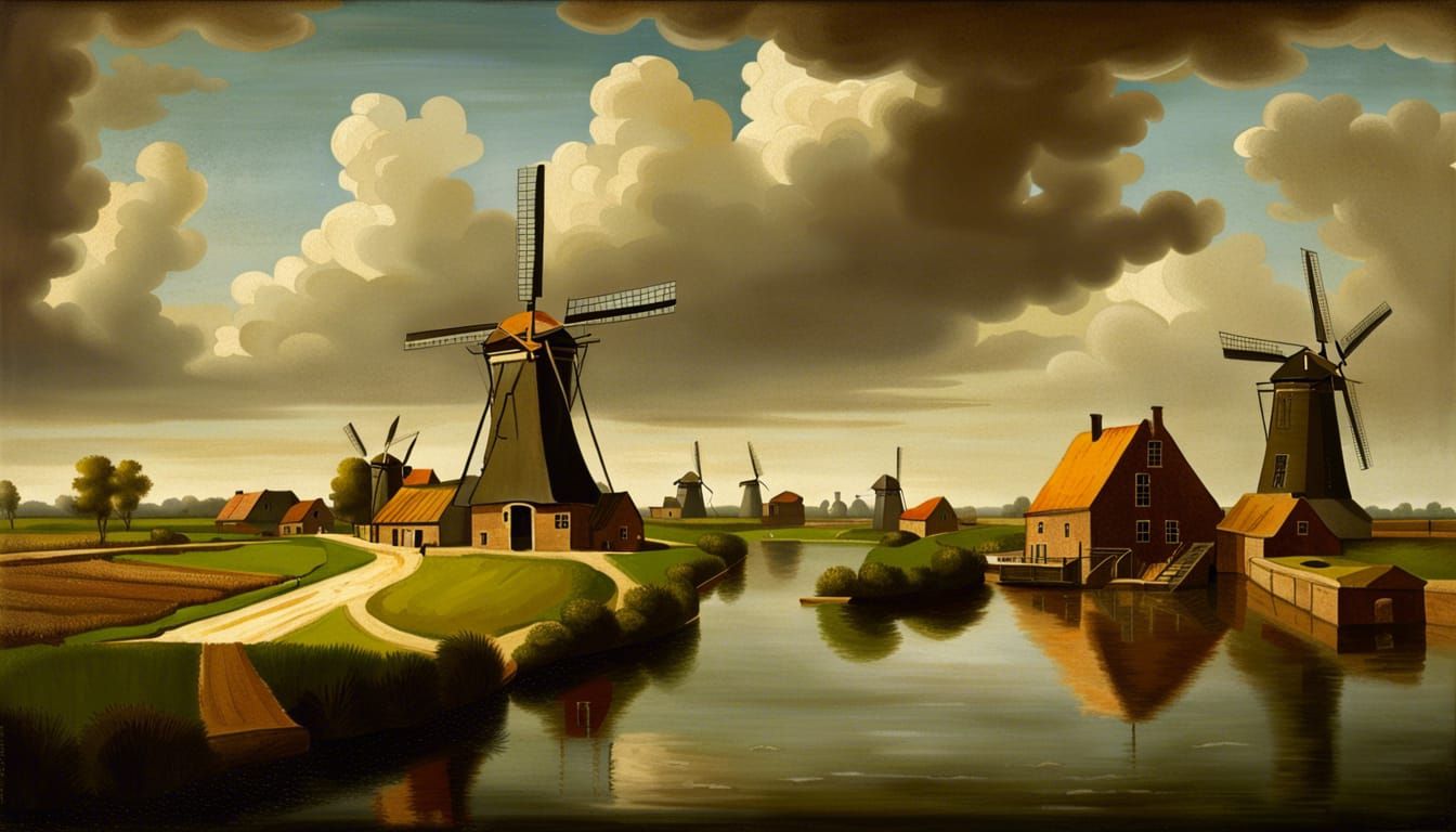 Pastoral Windmills and Canals in Classic Style