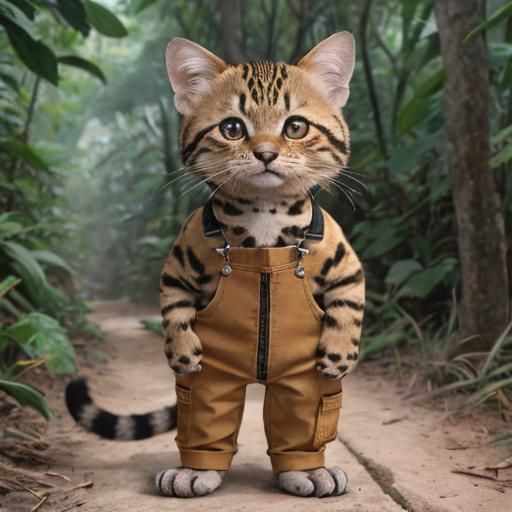 Anthropomorphic Kodkod Cub in Overalls