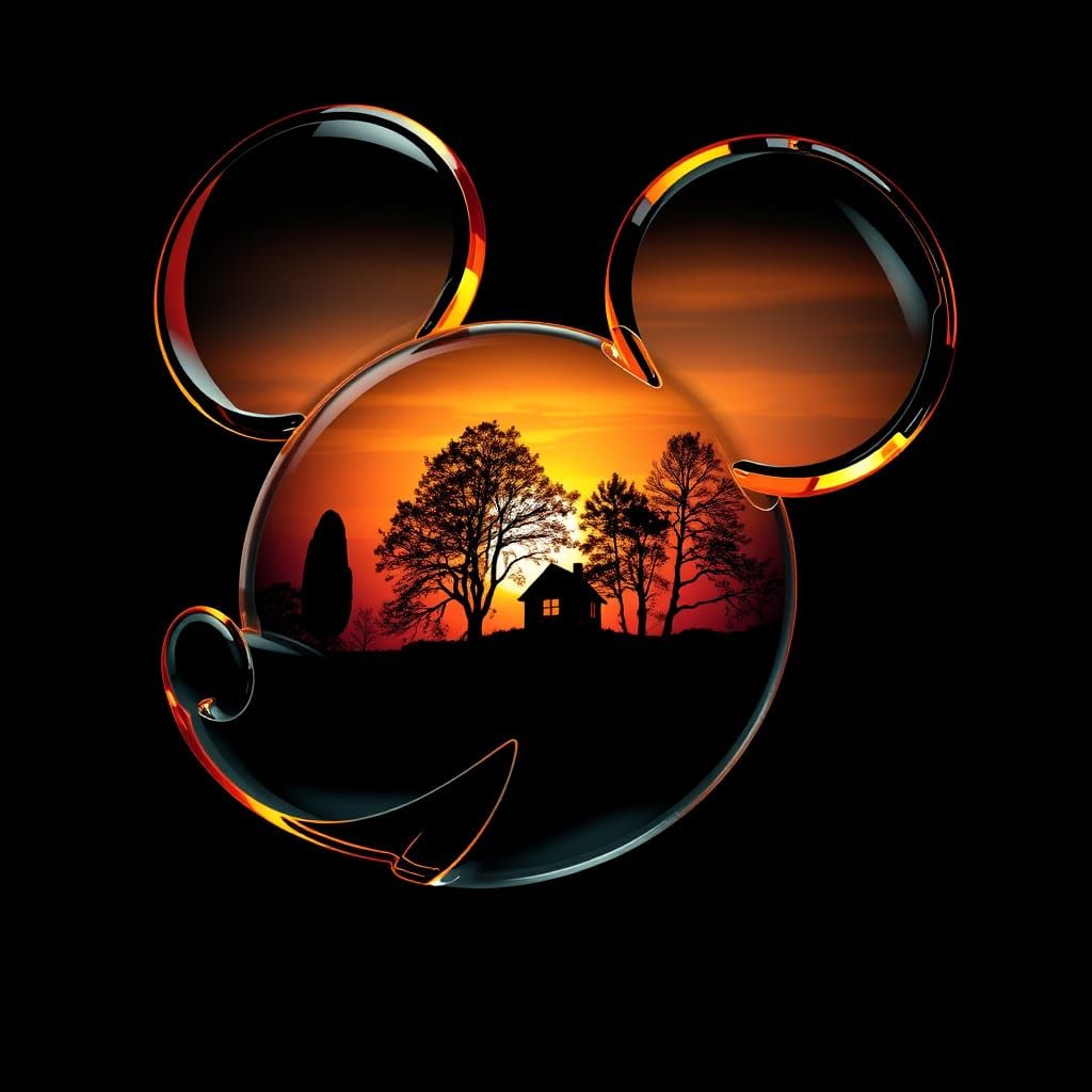 Mickey Mouse Sunset View in Glass