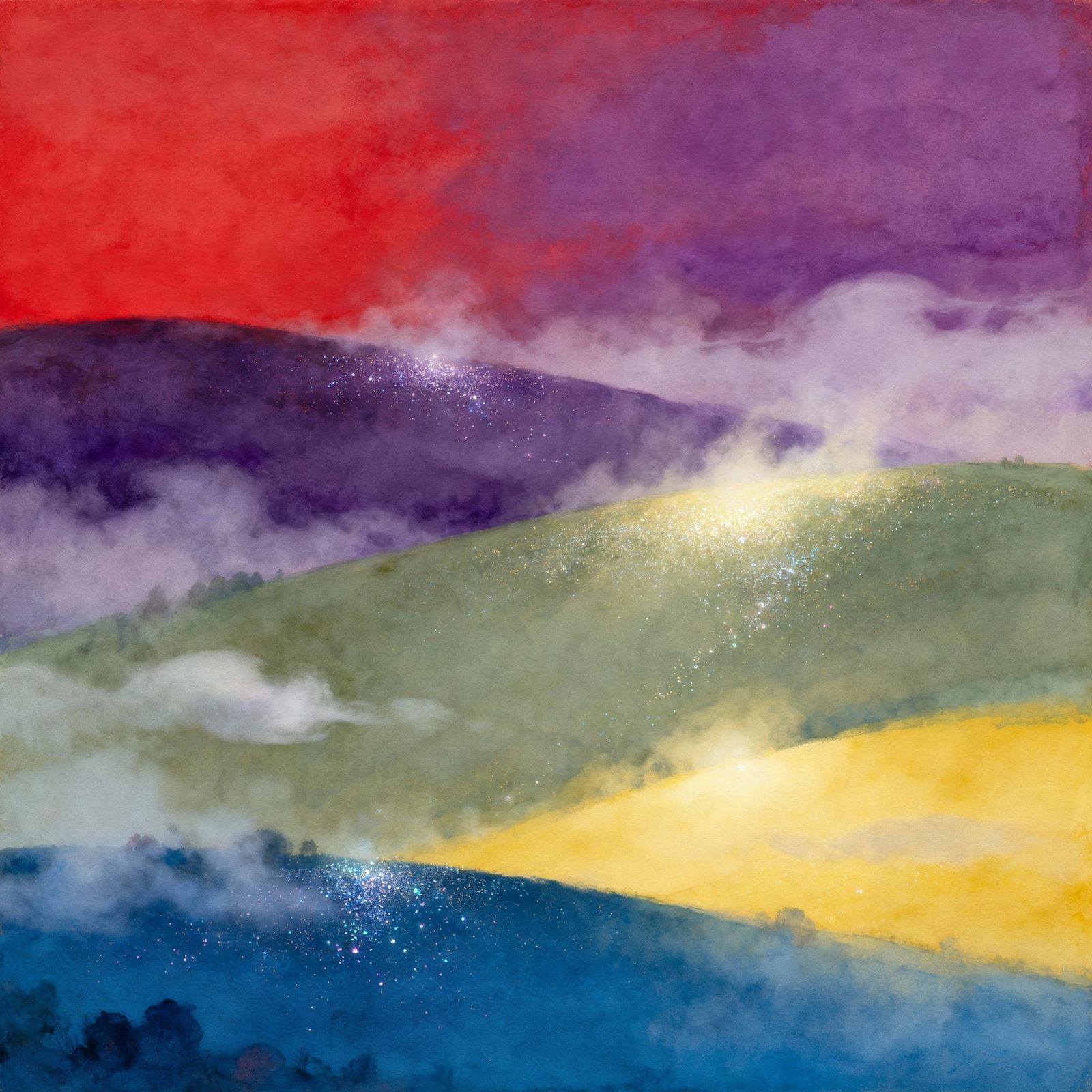 Mysterious Landscape with Ethereal Colors and Glitter Accent...