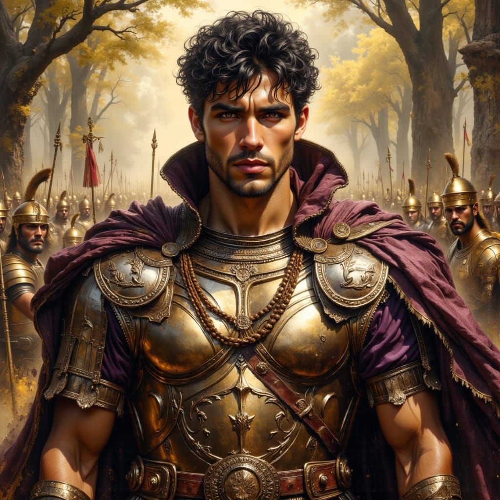 Roman General in Forest, Impasto Oil Painting