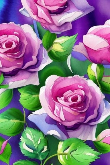 Purple Roses in Gouache Impressionist Style