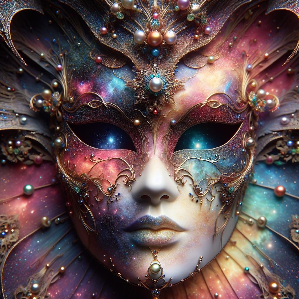 Elegant Cosmic Opera Mask in Gold Filigree