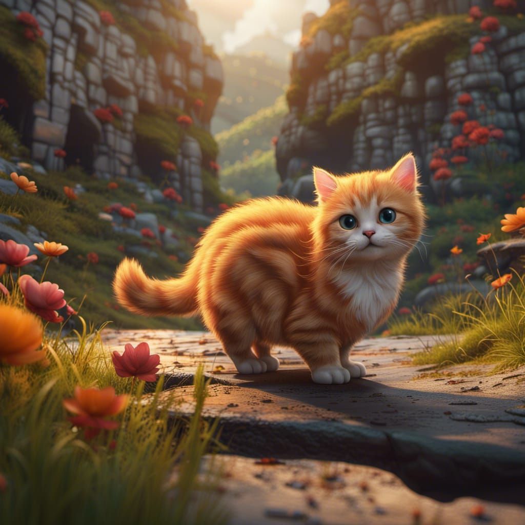 Cute Kitten in Natural Landscape: Fantasy Concept Art