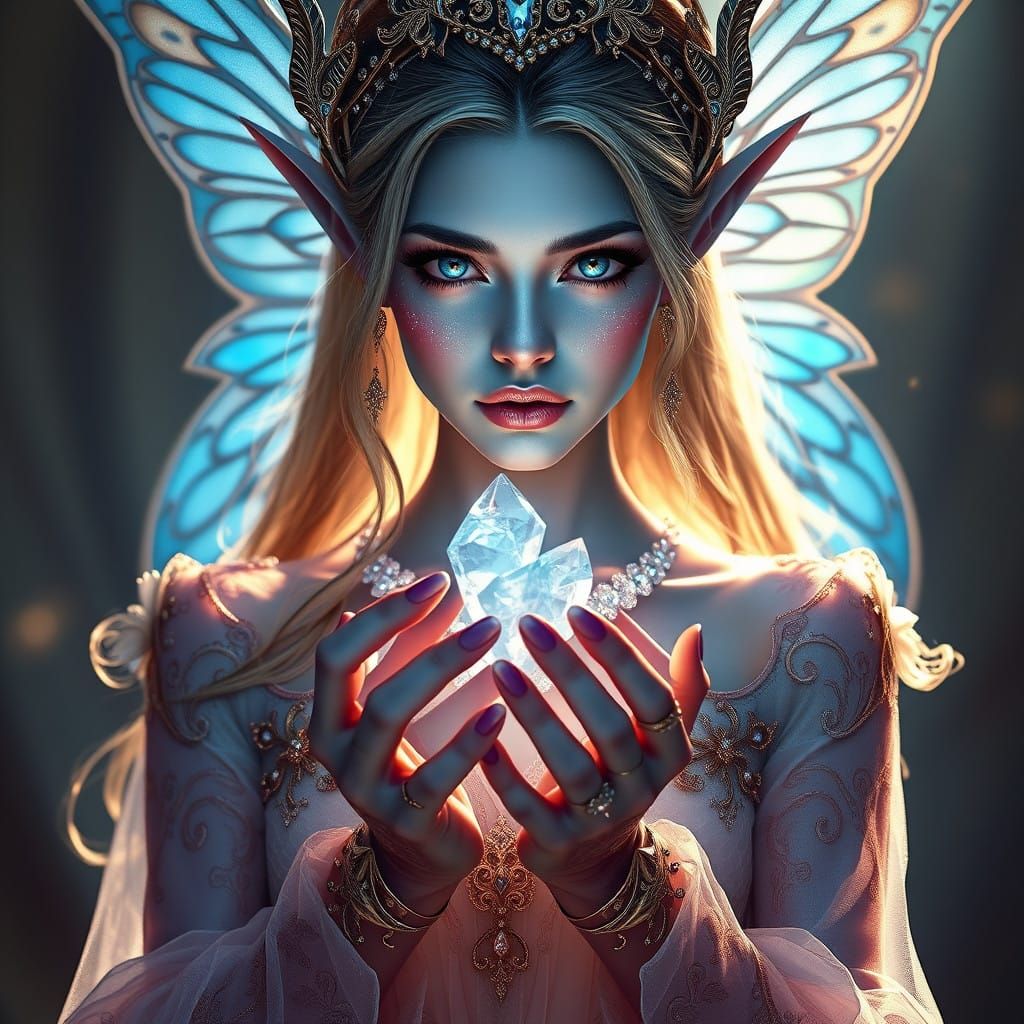 Enchanting Blue-Fire Elf Woman in Hyperrealistic Portrait