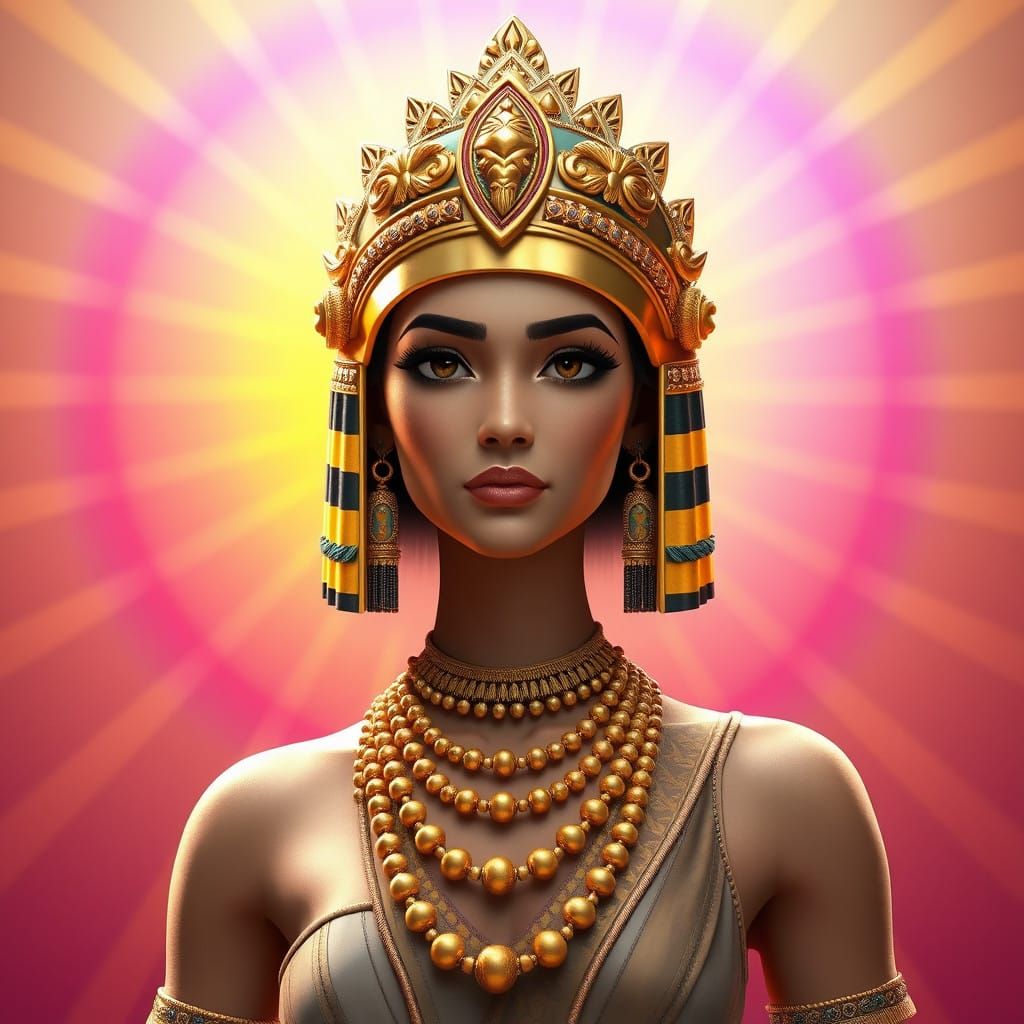 Ancient Mesopotamian Princess with Golden Headdress in Vibra...