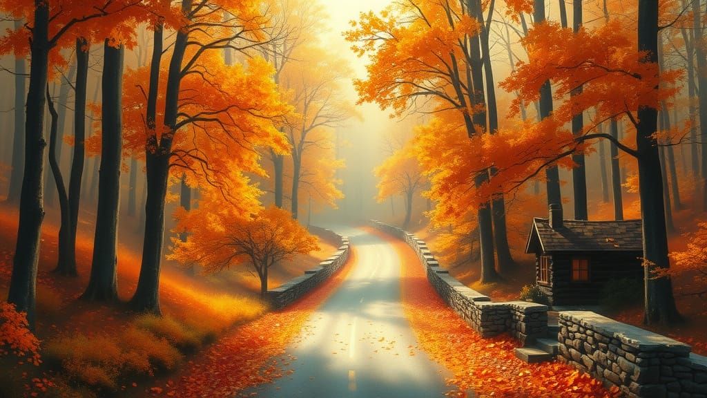 Autumn Jungle Valley in Watercolor Style