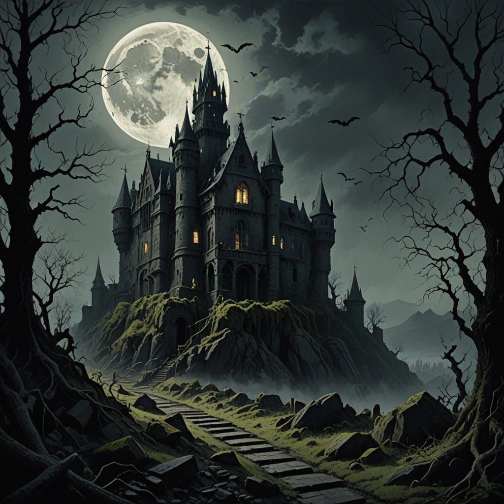Medieval Castle in Eerie, Dark Gothic Style