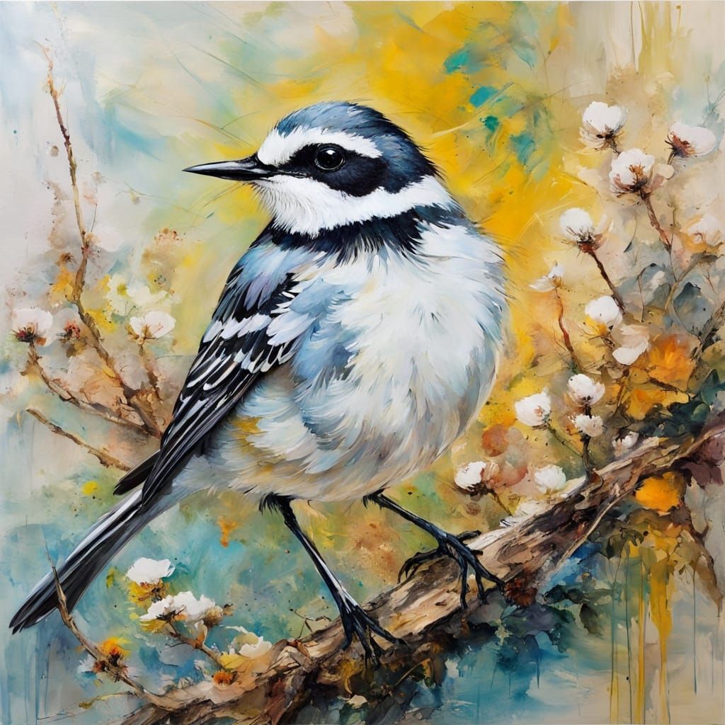 White wagtail on a branch