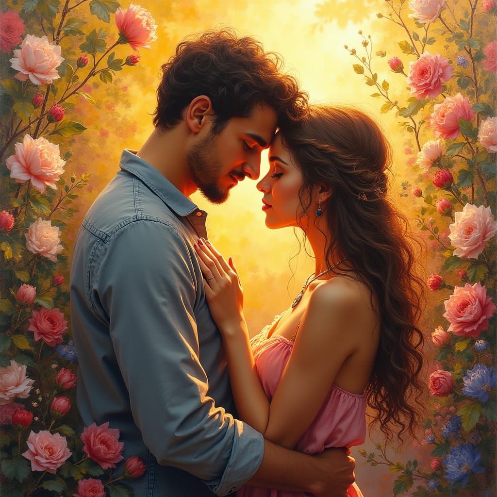 Vibrant Gouache Wedding Scene with Expressive Textures