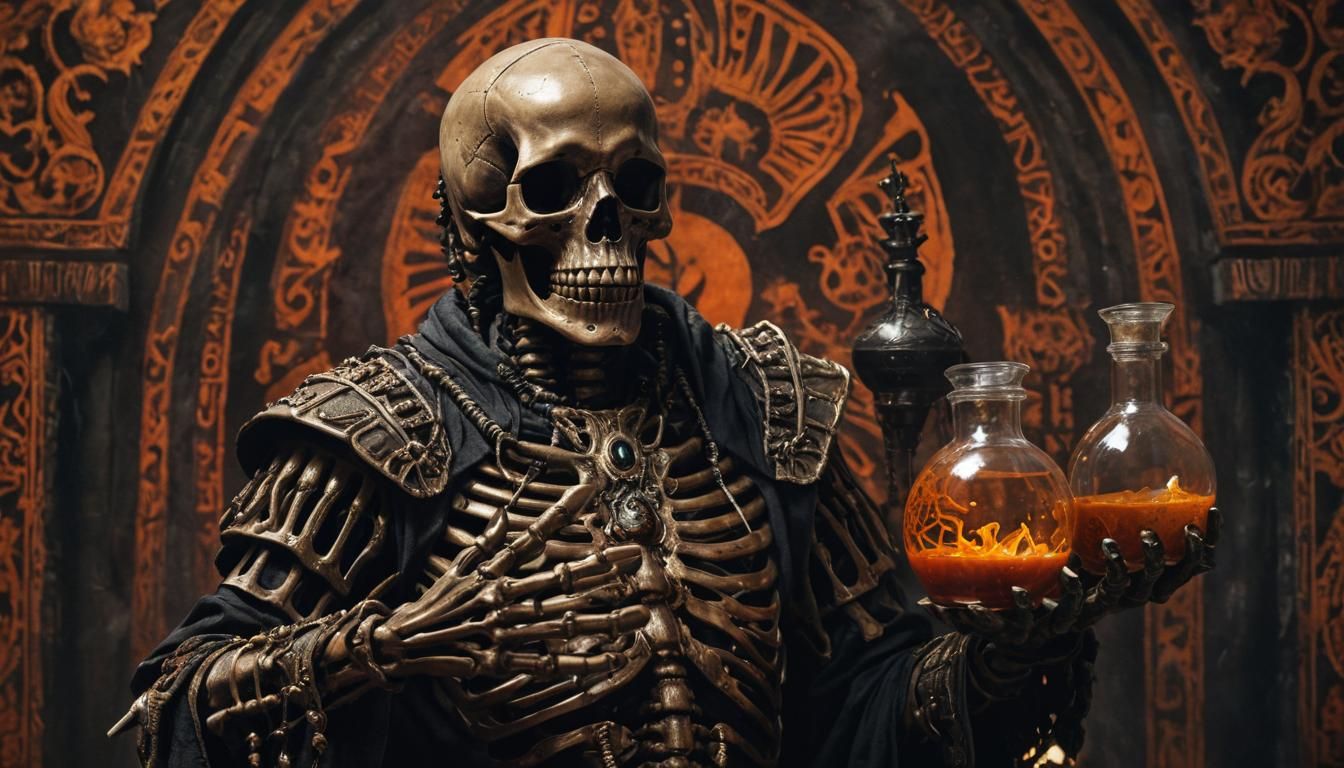 Bronze Skeleton with Poison: Dark Fantasy Concept Art