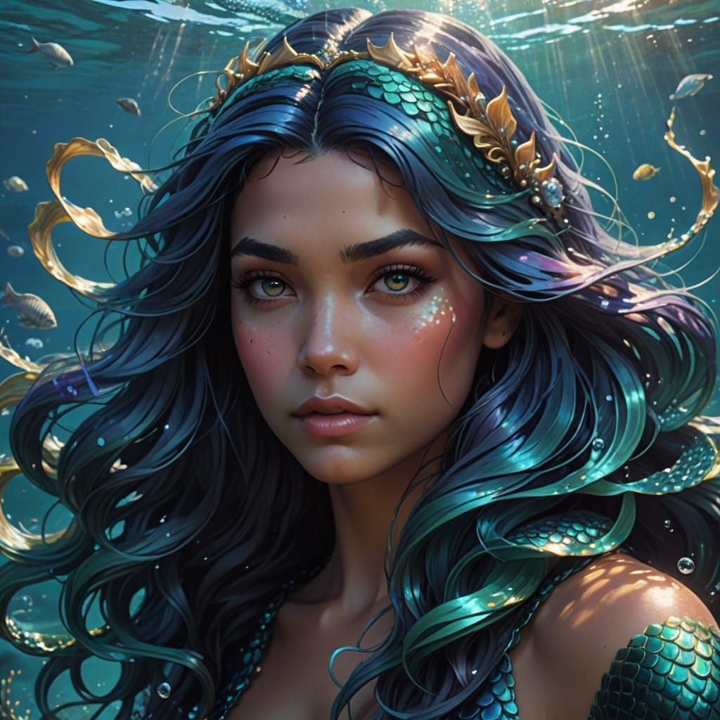 Mermaid Portrait in Dynamic Ocean Lighting