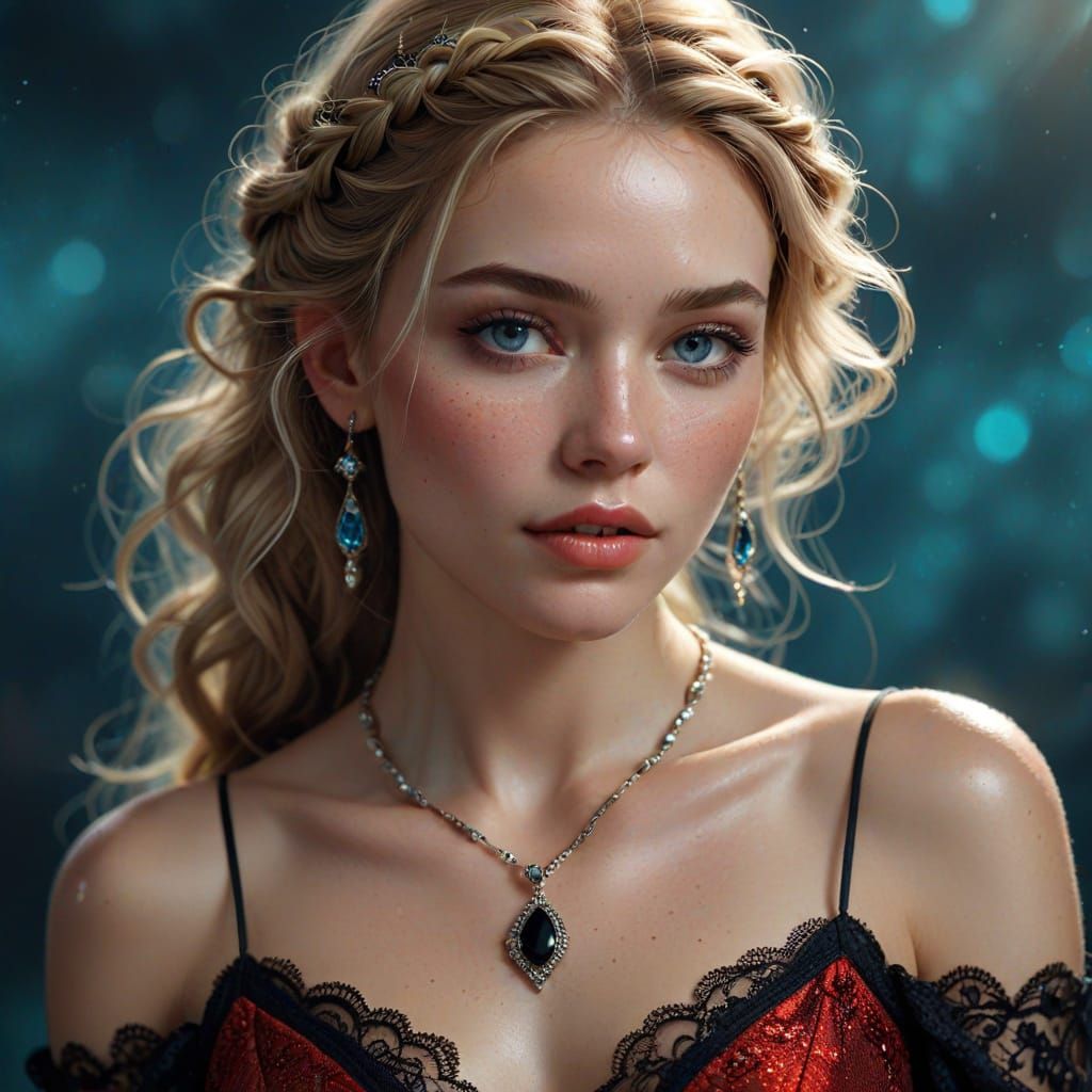 Radiant Young Woman in Stunning Red Ball Gown