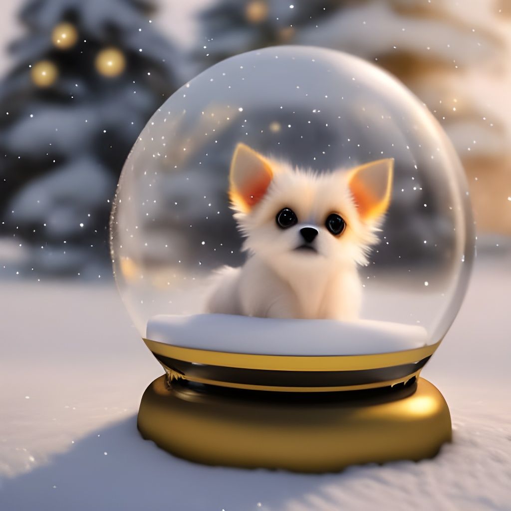 Cute Dog in Snow Globe Fantasy Art